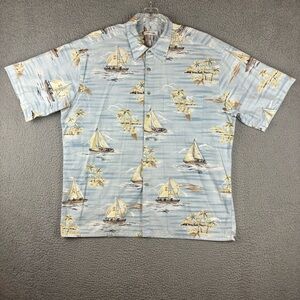 Pierre Cardin Hawaiian‎ Shirt Men’s XL Blue Sailboat All Over Print Aloha